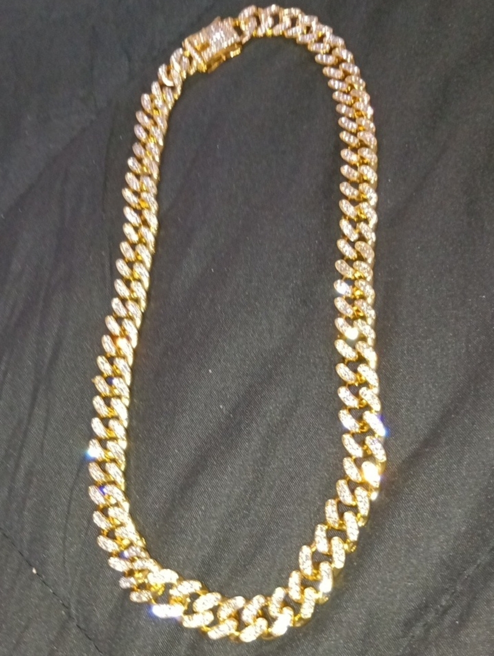 Gold18kt Plated Cuban Link Necklace with Cubic Zirconia Crystal Accents